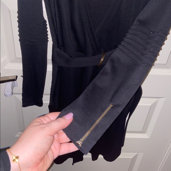 Diane Von Furstenberg Black Wool Belted Biker Wrap Dress Size 8 - Picture 11 of 11